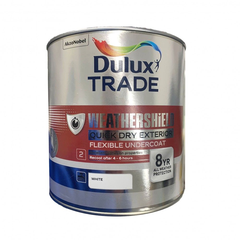 Product image for Dulux Trade Weathershield Quick Dry Exterior Flexible Undercoat White 1ltr