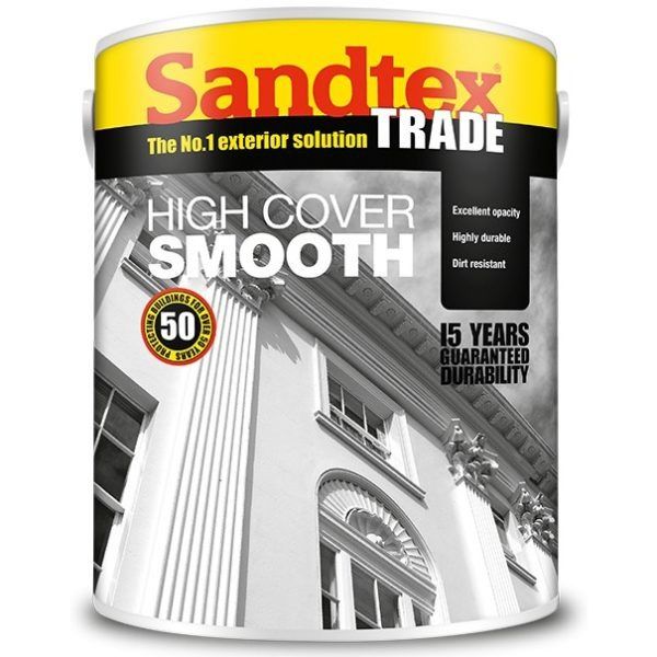 Product image for Sandtex Trade High Cover Smooth Masonry Paint Plymouth Grey 5ltr