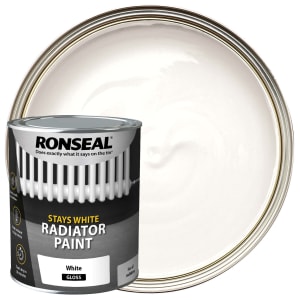 Product image for Ronseal Stays White Radiator Paint Gloss White 750ml