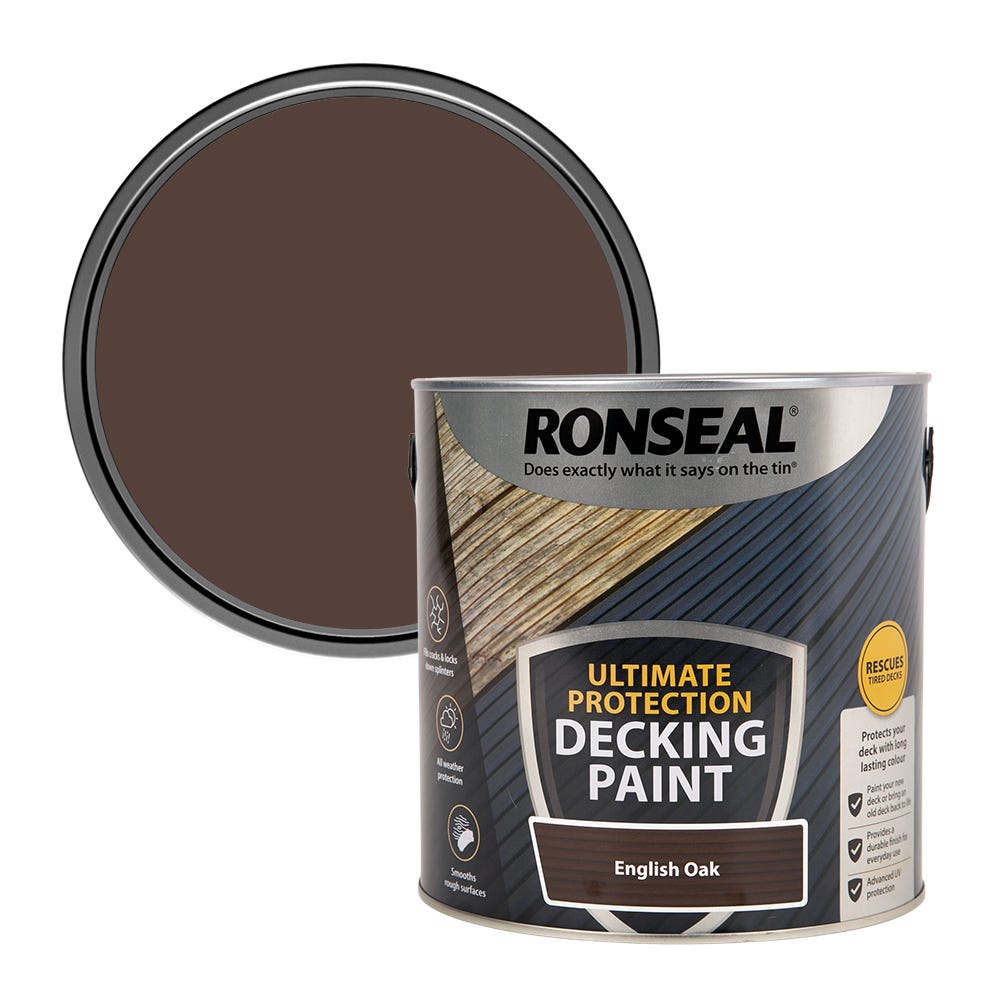 Product image for Ronseal Ultimate Protection Decking Paint English Oak 2.5ltr
