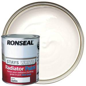Product image for Ronseal Stays White Radiator Paint Satin White 750ml