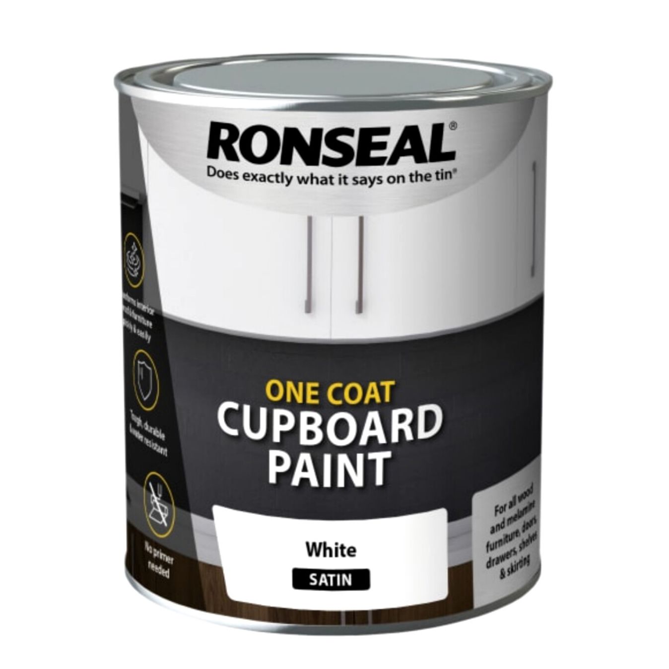 Product image for Ronseal One Coat Cupboard Paint Satin White 750ml
