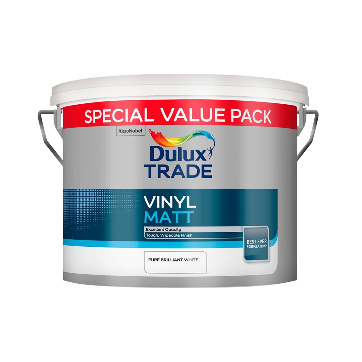 Product image for Dulux Trade 7.5Ltr Vinyl Matt Emulsion Pure Brilliant White