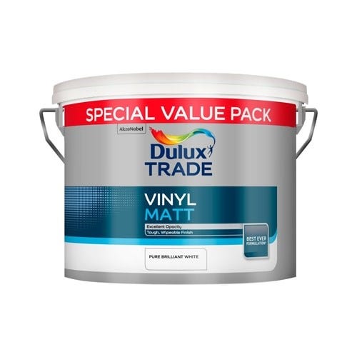 Product image for Dulux Trade 7.5Ltr Vinyl Matt Emulsion Pure Brilliant White
