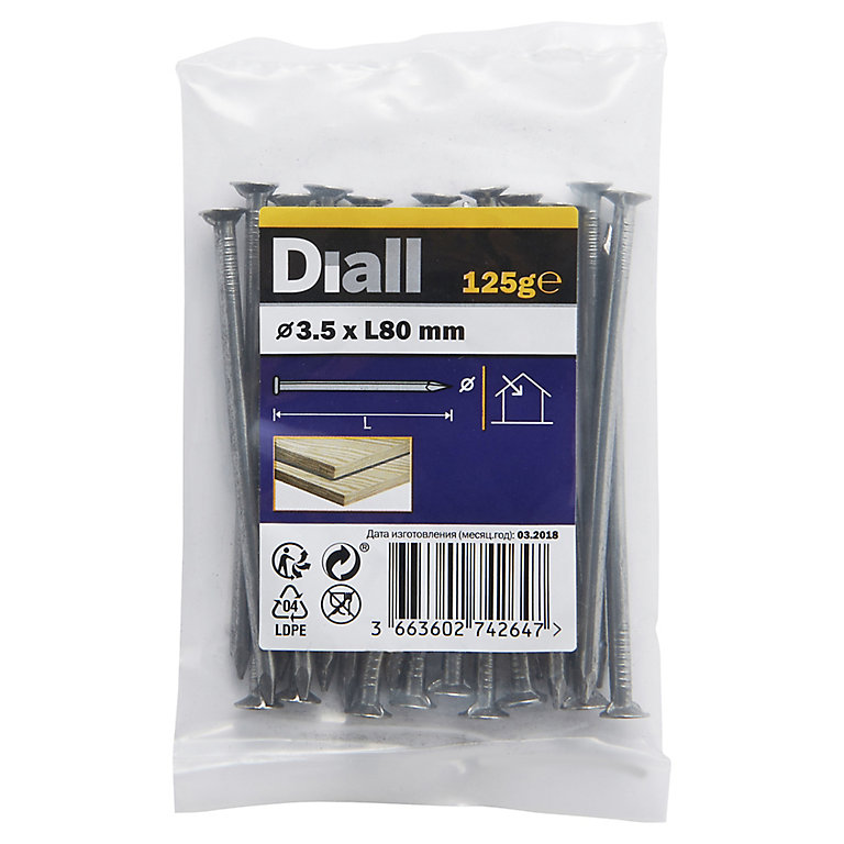 Product image for Diall Round wire nail (L)80mm (Dia)3.5mm 125g