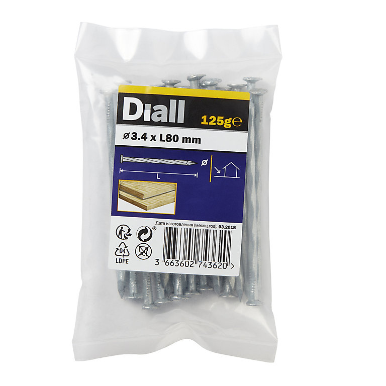 Product image for Diall Galvanised Twisted nail (L)80mm (Dia)3.4mm 125g