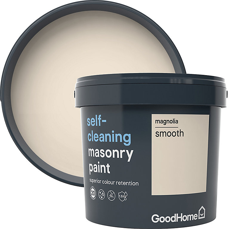 Product image for GoodHome Self-cleaning Magnolia Smooth Matt Masonry paint, 5L