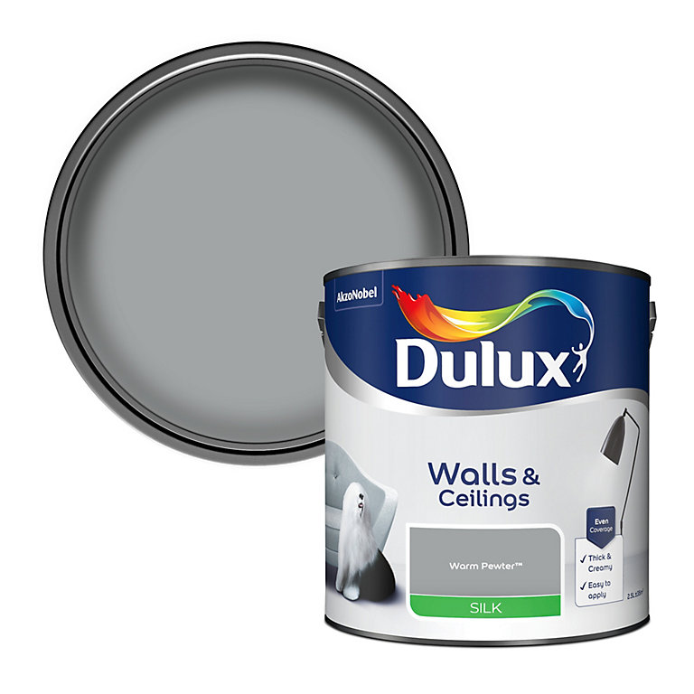 Product image for Dulux Walls & ceilings Warm pewter Silk Emulsion paint, 2.5L