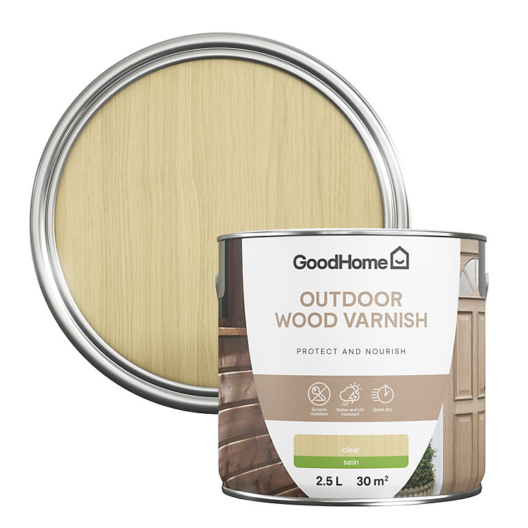 Image of GoodHome Outdoor Clear Satin Wood Varnish, 2.5L