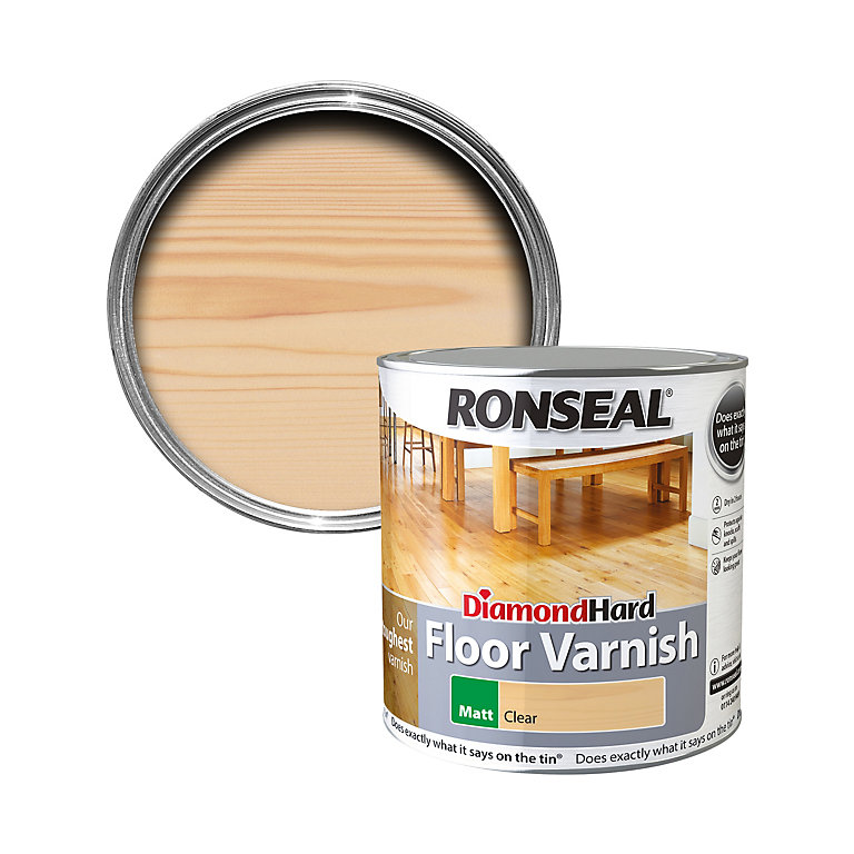 Product image for Ronseal Diamond Hard Floor Varnish Clear Matt Wood Floor Varnish, 2.5L