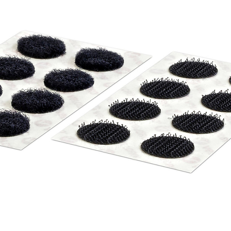 Image of Velcro brand Black Hook & loop Stick-on coins (L)0.02m (W)16mm , Pack of 16