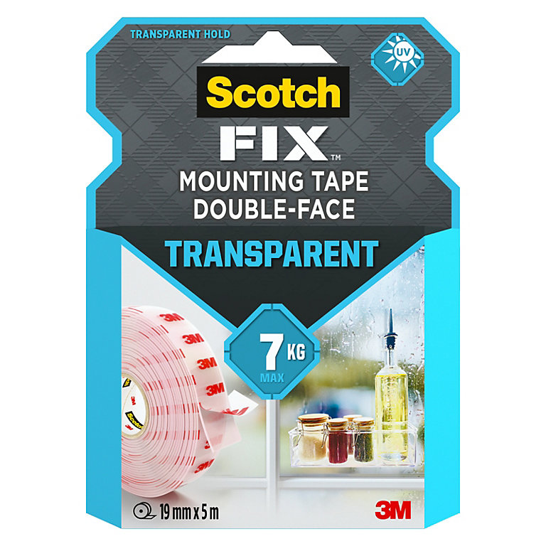 Product image for 3M Scotch-Fix Transparent Mounting Tape (L)5m (W)19mm