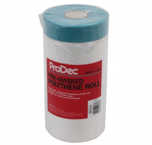 Product image for Prodec Pre Masked Polythene Dust Sheet Roll 1800mm X 25mtr