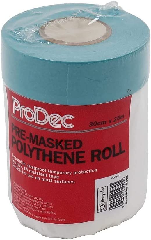 Product image for Prodec Pre Masked Polythene Dust Sheet Roll 300mm X 25mtr