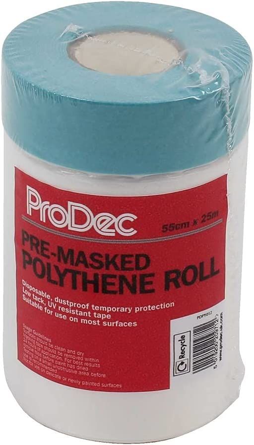 Product image for Prodec Pre Masked Polythene Dust Sheet Roll 550mm X 25mtr