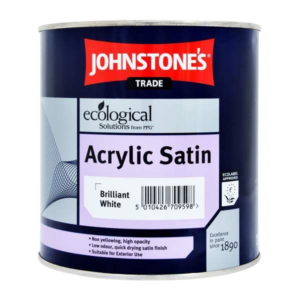 Product image for Johnstone's Trade Acrylic Paint Satin Brilliant White 1ltr