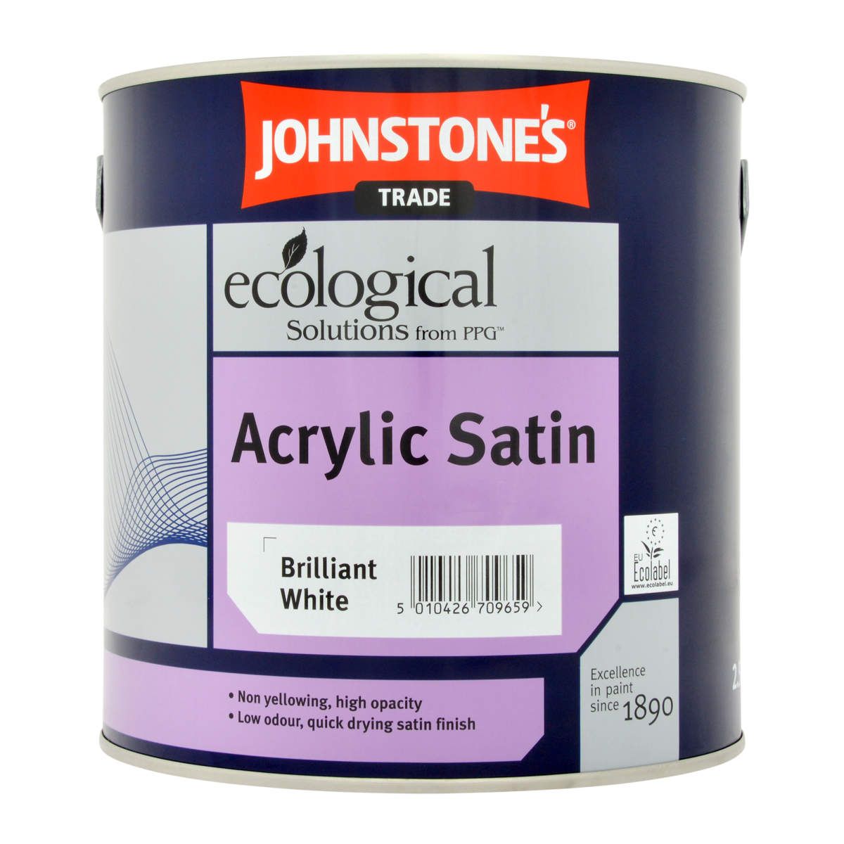 Product image for Johnstone's Trade Acrylic Paint Satin Brilliant White 2.5ltr