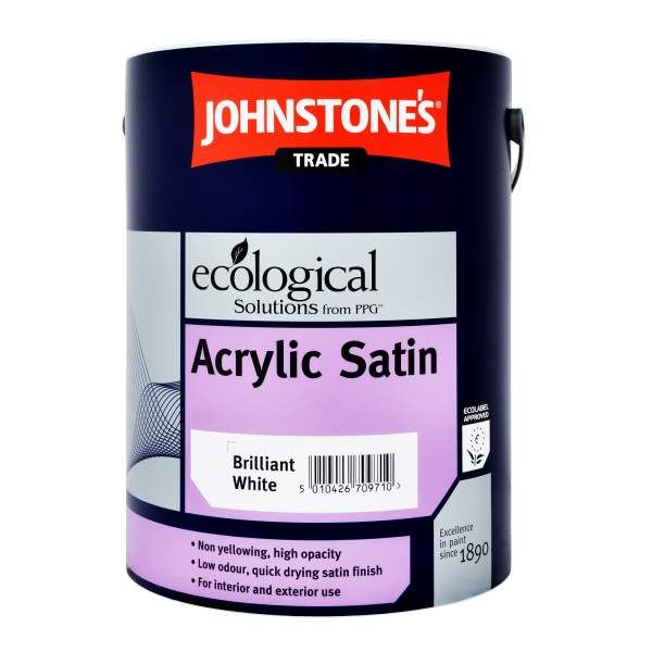 Product image for Johnstone's Trade Acrylic Paint Satin Brilliant White 5ltr