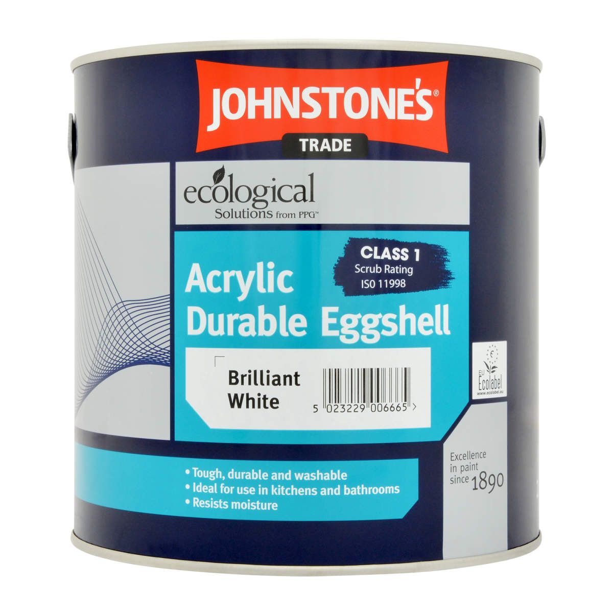 Product image for Johnstone's Trade Acrylic Paint Durable Eggshell Brilliant White 2.5ltr