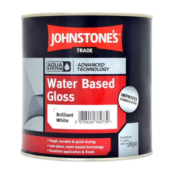 Image of Johnstone's Trade Aqua Water Based Paint Gloss Brilliant White 1ltr