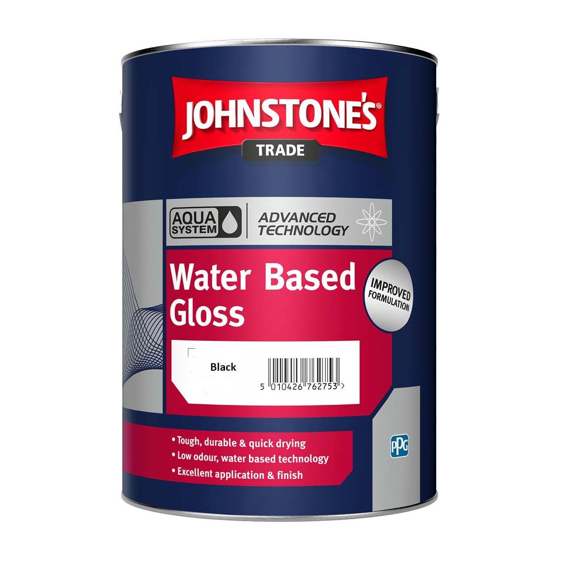 Product image for Johnstone's Trade Aqua Water Based Paint Gloss Black 1ltr