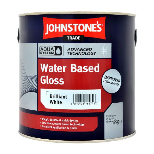 Product image for Johnstone's Trade Aqua Water Based Paint Gloss Brilliant White 2.5ltr