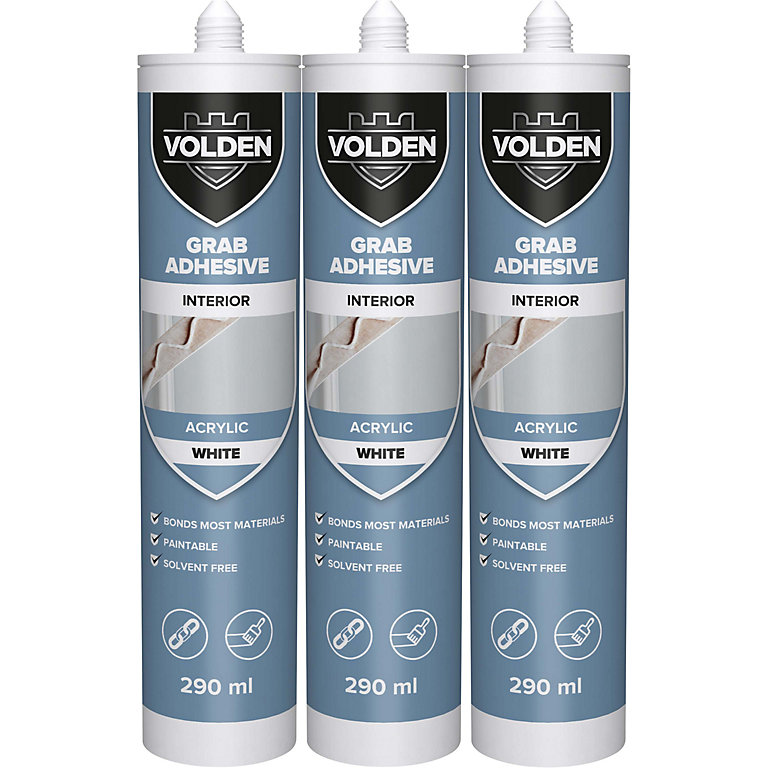 Image of Volden Not water resistant Solvent-free White Grab adhesive 870ml 1.33kg, Pack of 3