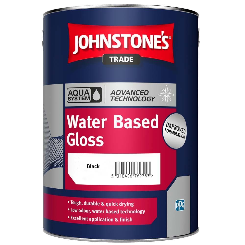 Product image for Johnstone's Trade Aqua Water Based Paint Gloss Black 2.5ltr