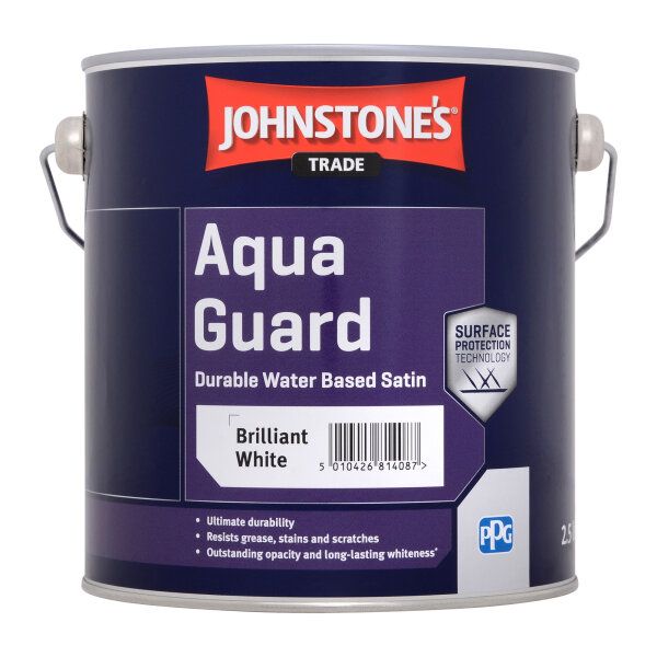 Product image for Johnstone's Trade Aqua Guard Durable Water Based Paint Satin Brilliant White 2.5ltr