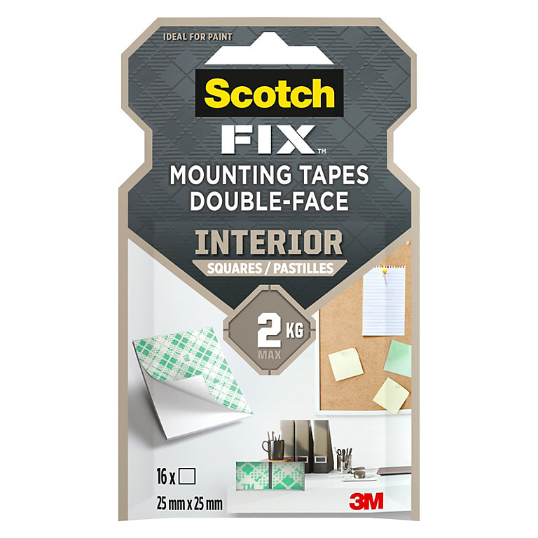 Image of 3M Scotch-Fix Indoor White, green Mounting Adhesive square (L)25mm (W)25mm, Pack of 16