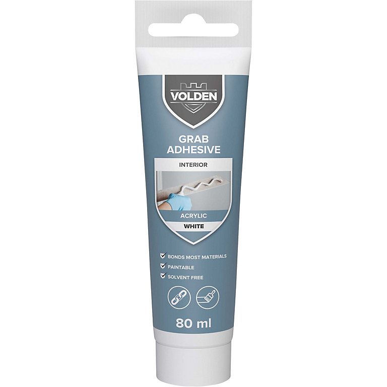 Product image for Volden Acrylic Not water resistant Solvent-free White Grab adhesive 80ml 0.12kg