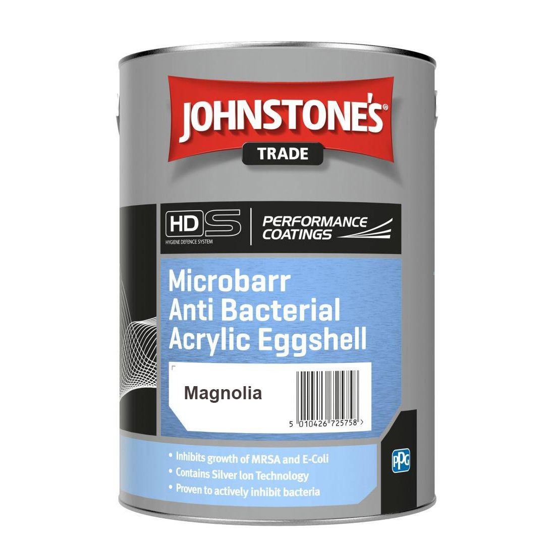Product image for Johnstone's Trade Microbarr Anti-bacterial Acrylic Paint Eggshell Magnolia 5ltr