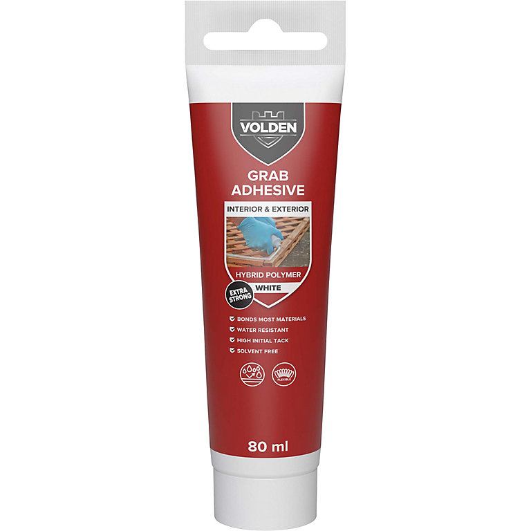 Product image for Volden Hybrid Water resistant Solvent-free White Grab adhesive 80ml 0.12kg