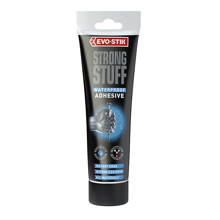 Product image for Evo-Stik Strong stuff Water resistant Solvent-free White Grab adhesive 67ml 0.05kg