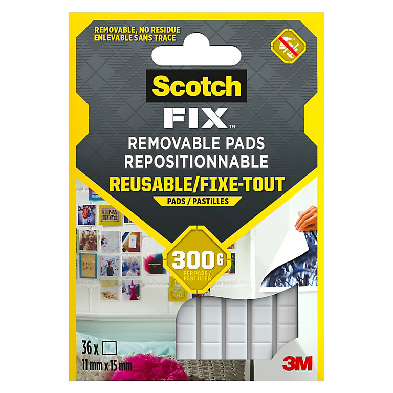 Image of 3M Scotch-Fix Removable White Mounting Adhesive pad (L)15mm (W)11mm, Pack of 36