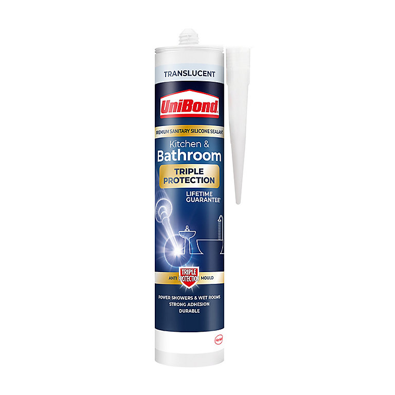 Product image for UniBond Triple protection Translucent Silicone-based Bathroom & kitchen Sanitary sealant, 300ml