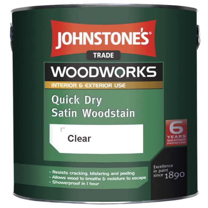 Image of Johnstone's Trade Woodworks Quick Dry Paint Satin Woodstain Clear 2.5ltr