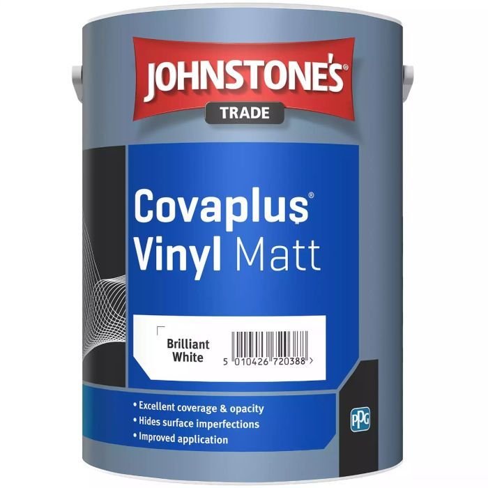 Product image for Johnstone's Trade Covaplus Vinyl Paint Matt Brilliant White 1ltr