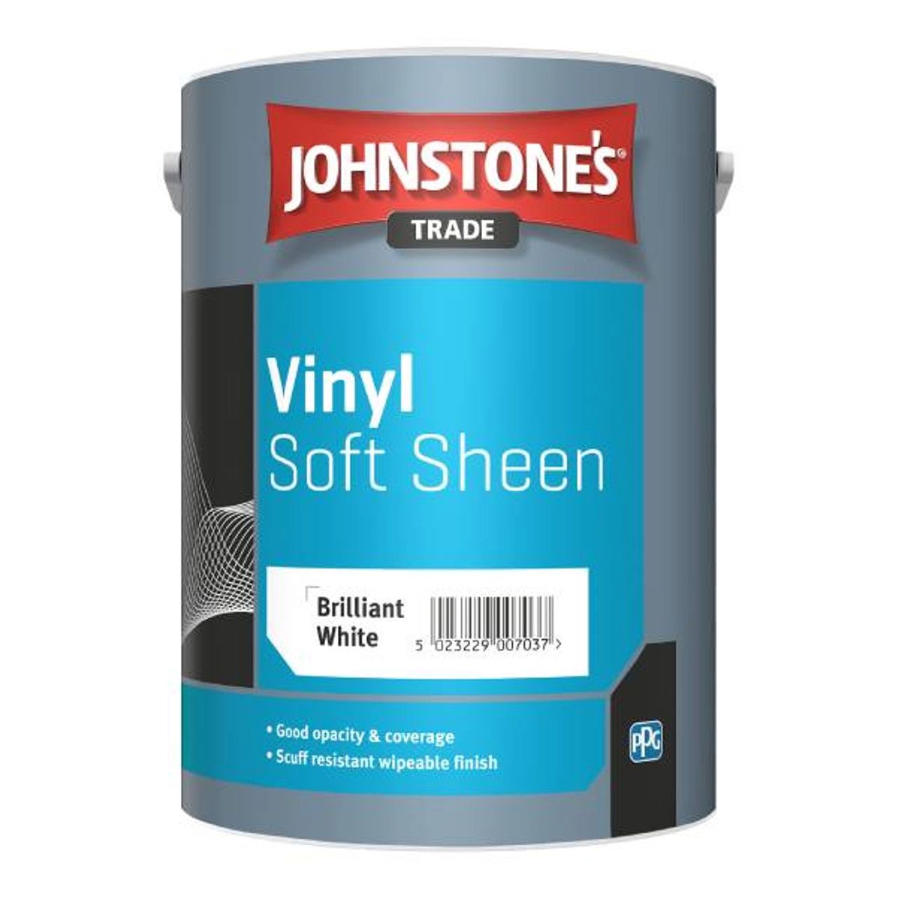 Product image for Johnstone's Trade Vinyl Paint Soft Sheen Brilliant White 5ltr