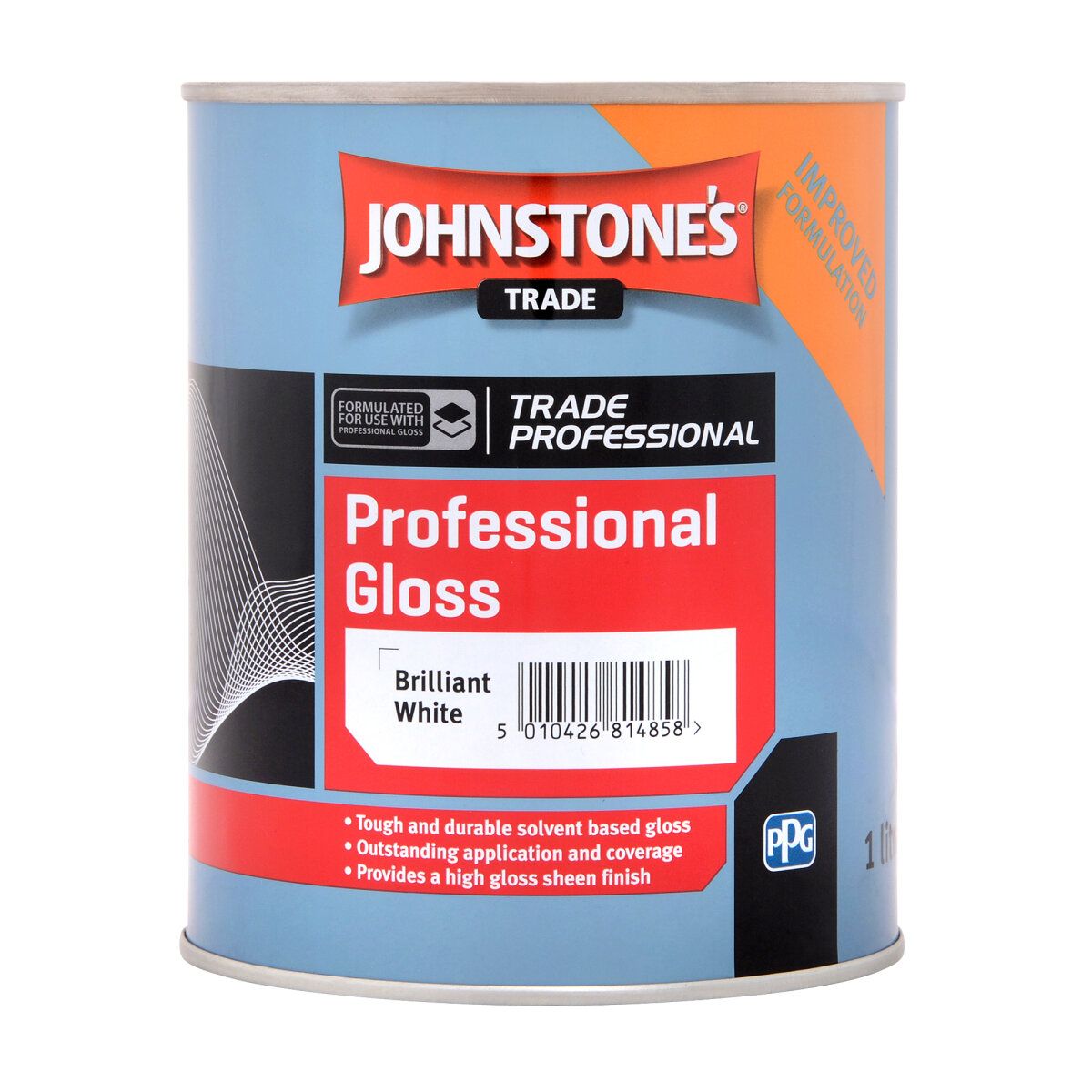 Product image for Johnstone's Trade Professional Paint Gloss Brilliant White 1ltr