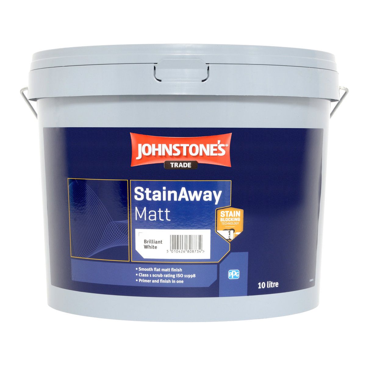 Product image for Johnstone's Trade Stainaway Paint Matt Brilliant White 10ltr