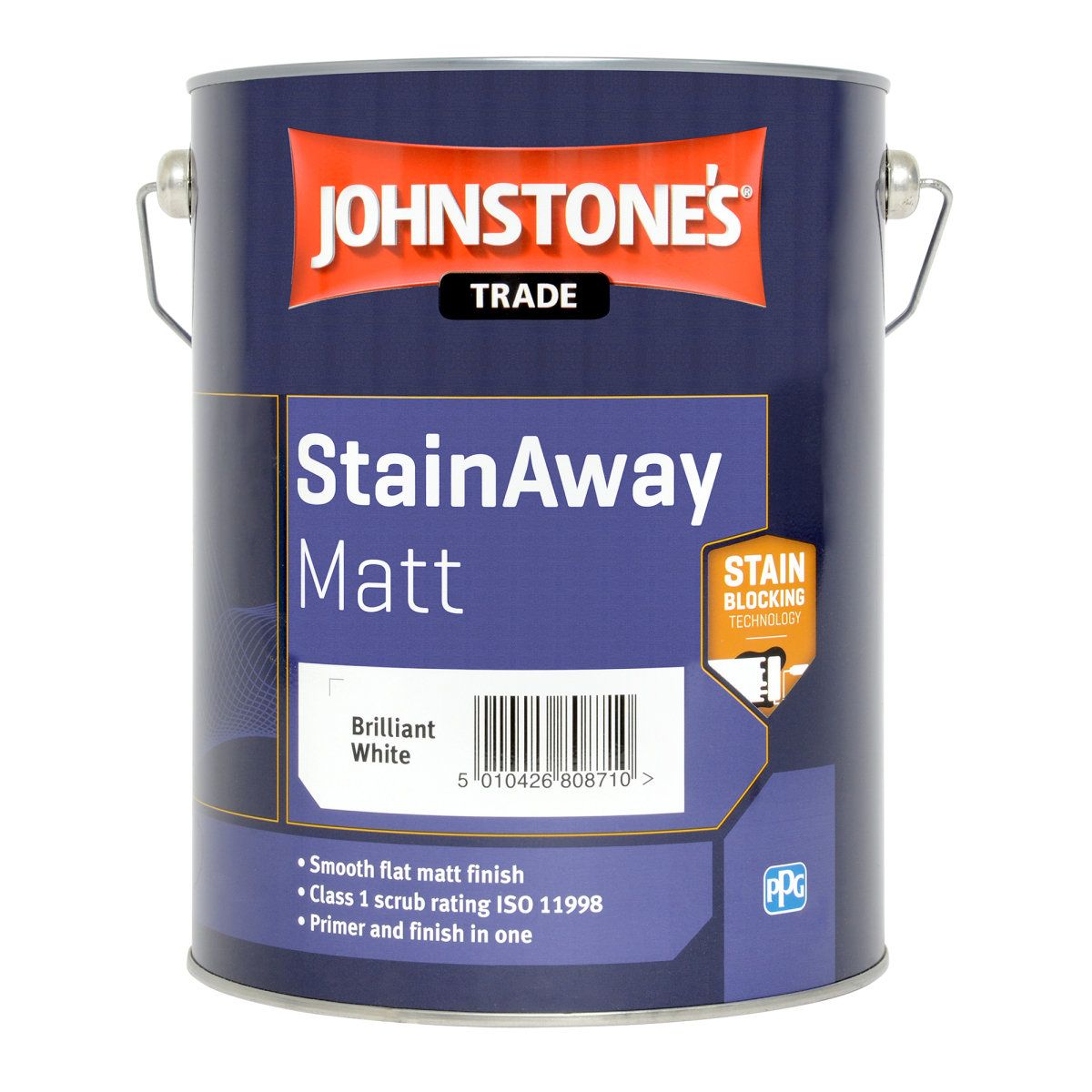 Product image for Johnstone's Trade Stainaway Paint Matt Brilliant White 5ltr