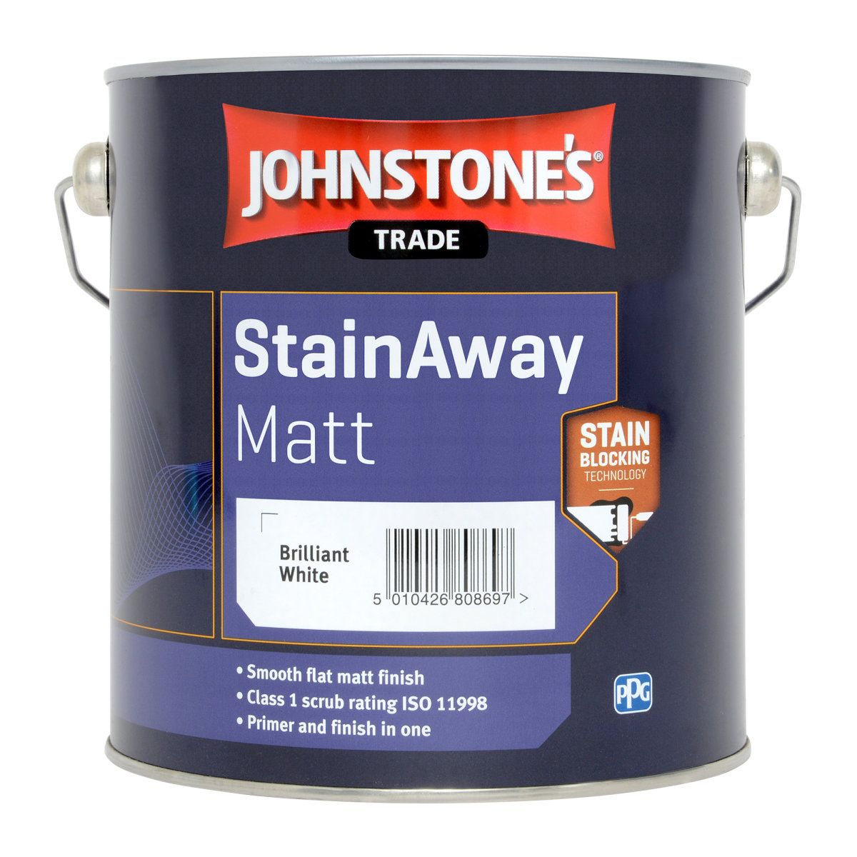 Product image for Johnstone's Trade Stainaway Paint Matt Brilliant White 2.5ltr