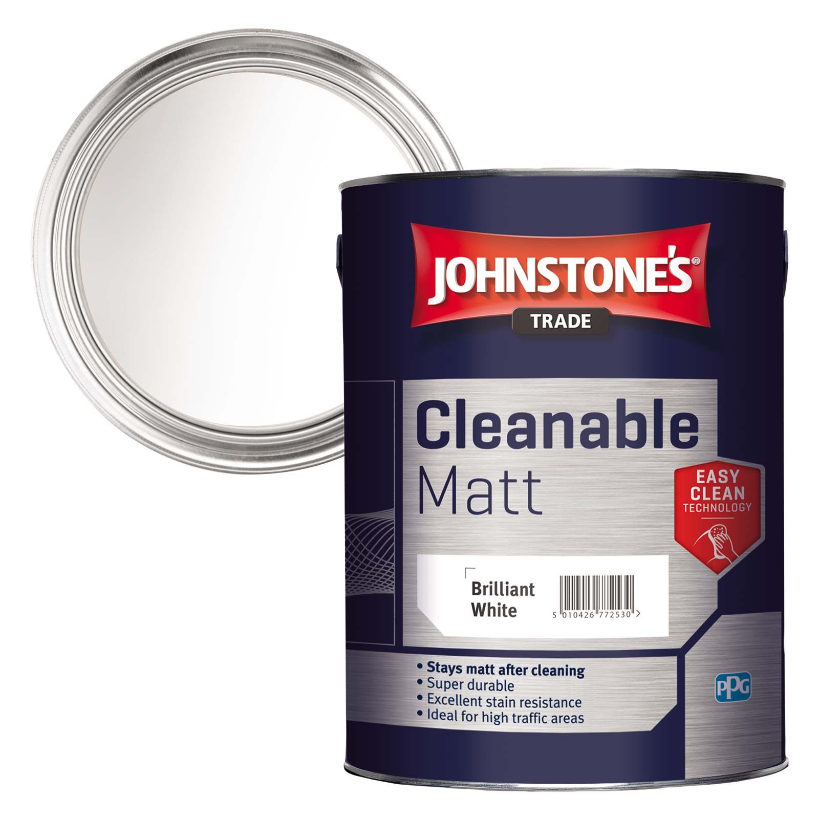 Product image for Johnstone's Trade Cleanable Paint Matt Brilliant White 5ltr