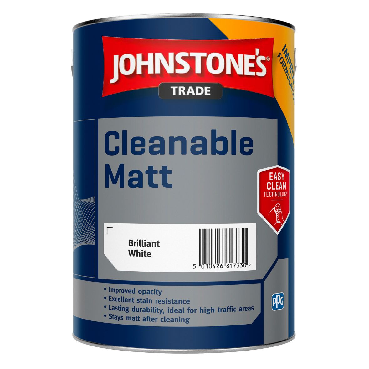 Product image for Johnstone's Trade Cleanable Paint Matt Brilliant White 2.5ltr