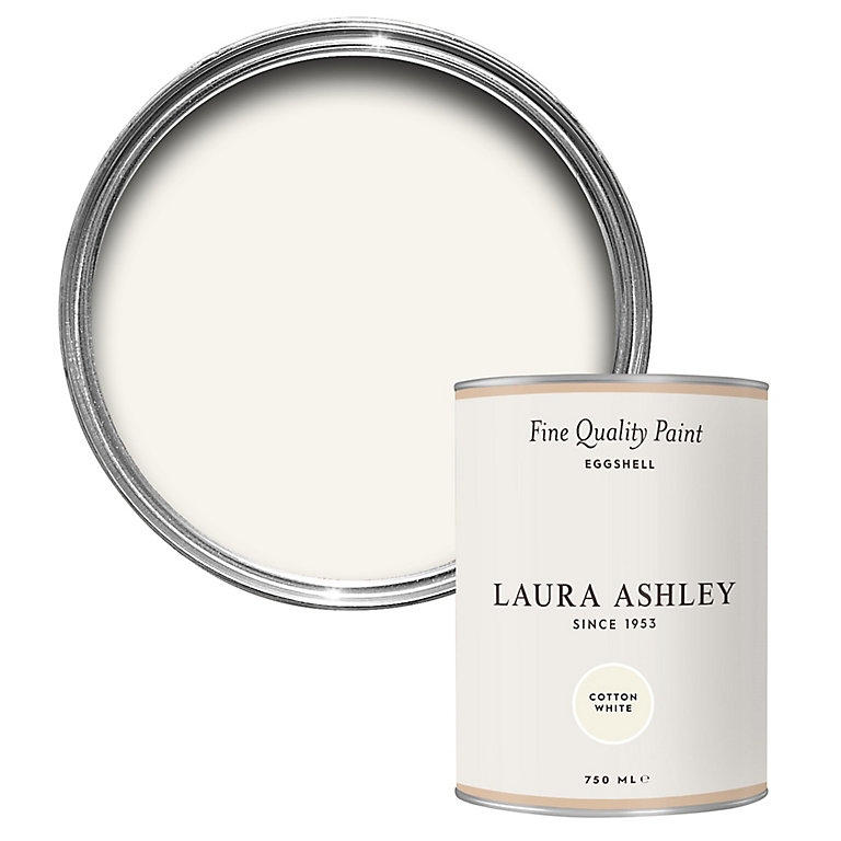 Image of Laura Ashley Cotton White Eggshell Emulsion paint, 750ml