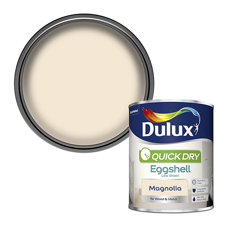 Product image for Dulux Quick dry Magnolia Eggshell Metal & wood paint, 750ml