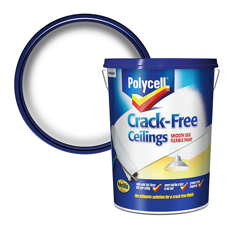 Image of Polycell Crack free White Silk Emulsion paint, 5L