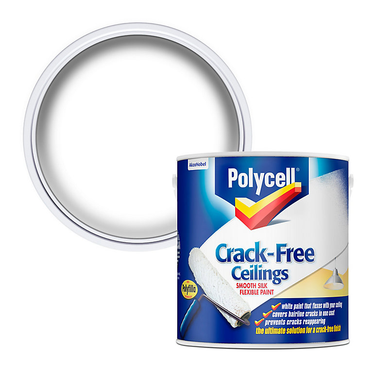 Image of Polycell Crack free White Silk Emulsion paint, 2.5L