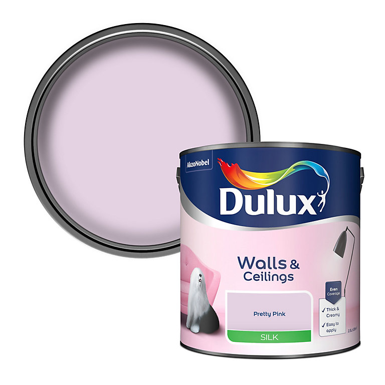 Product image for Dulux Walls & ceilings Pretty pink Silk Emulsion paint, 2.5L